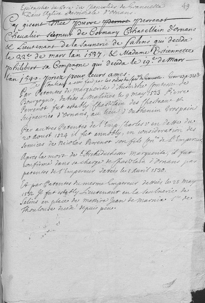 Epitaphe du père du chancelier de Granvelle dans l'église paroissiale d'Ornans. 