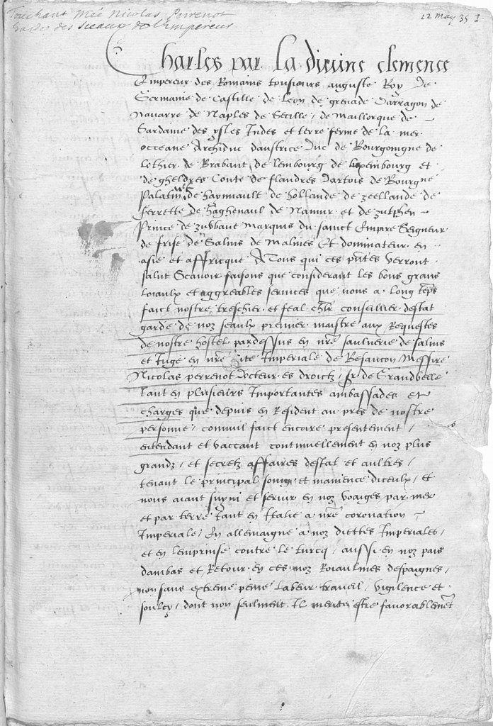 Patente de l'empereur donnant à Jérôme Perrenot de Granvelle