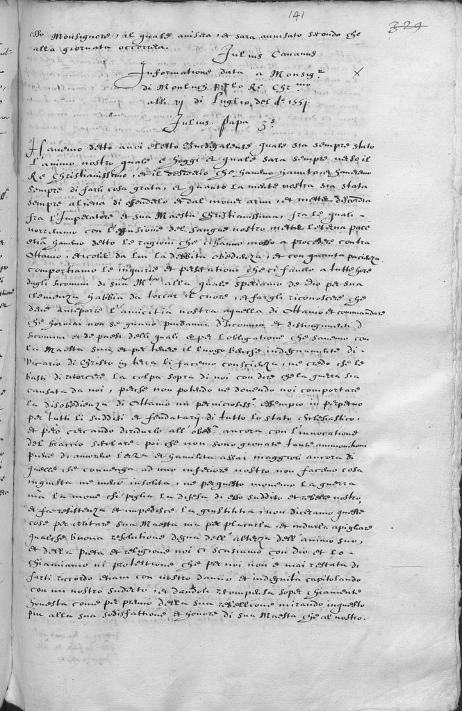 «Informatione data a Mgr di Monluch per lo re Christiaissimo.”