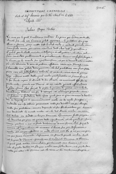 « Instruttione o memoriale date al signor Ascanio per Io re Christianissimo. »