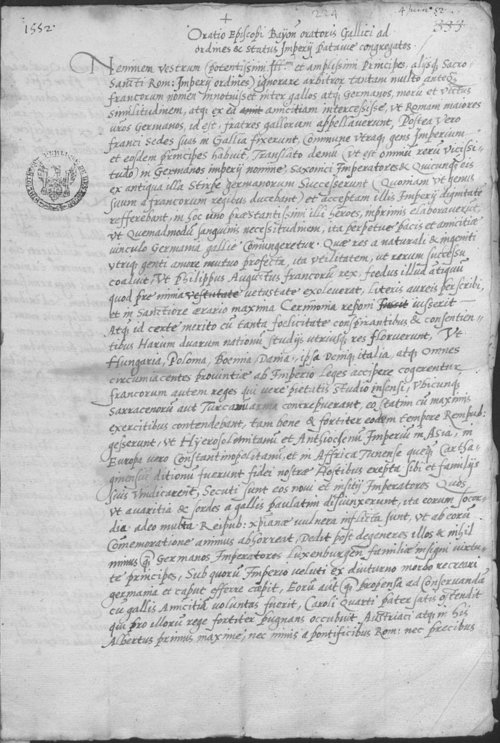 « Oratio episcopi Bayonensis, oratoris gallici, ad ordines et status imperii Pataviae congregatos. » 